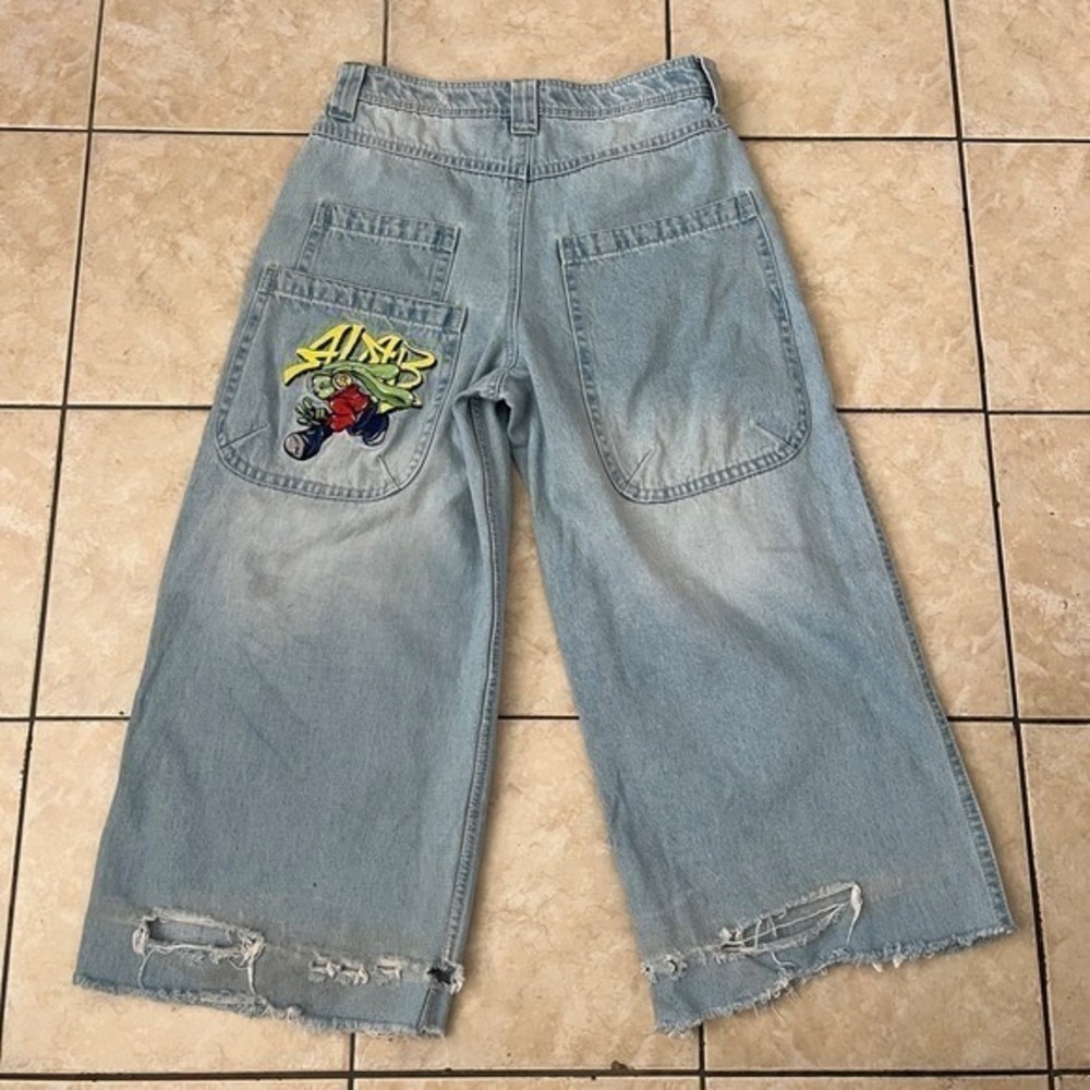 Vtg ALAB Mega Rave Men Y2K Jeans 32 Blue Xtreme Baggy Graffiti Distressed Skater
